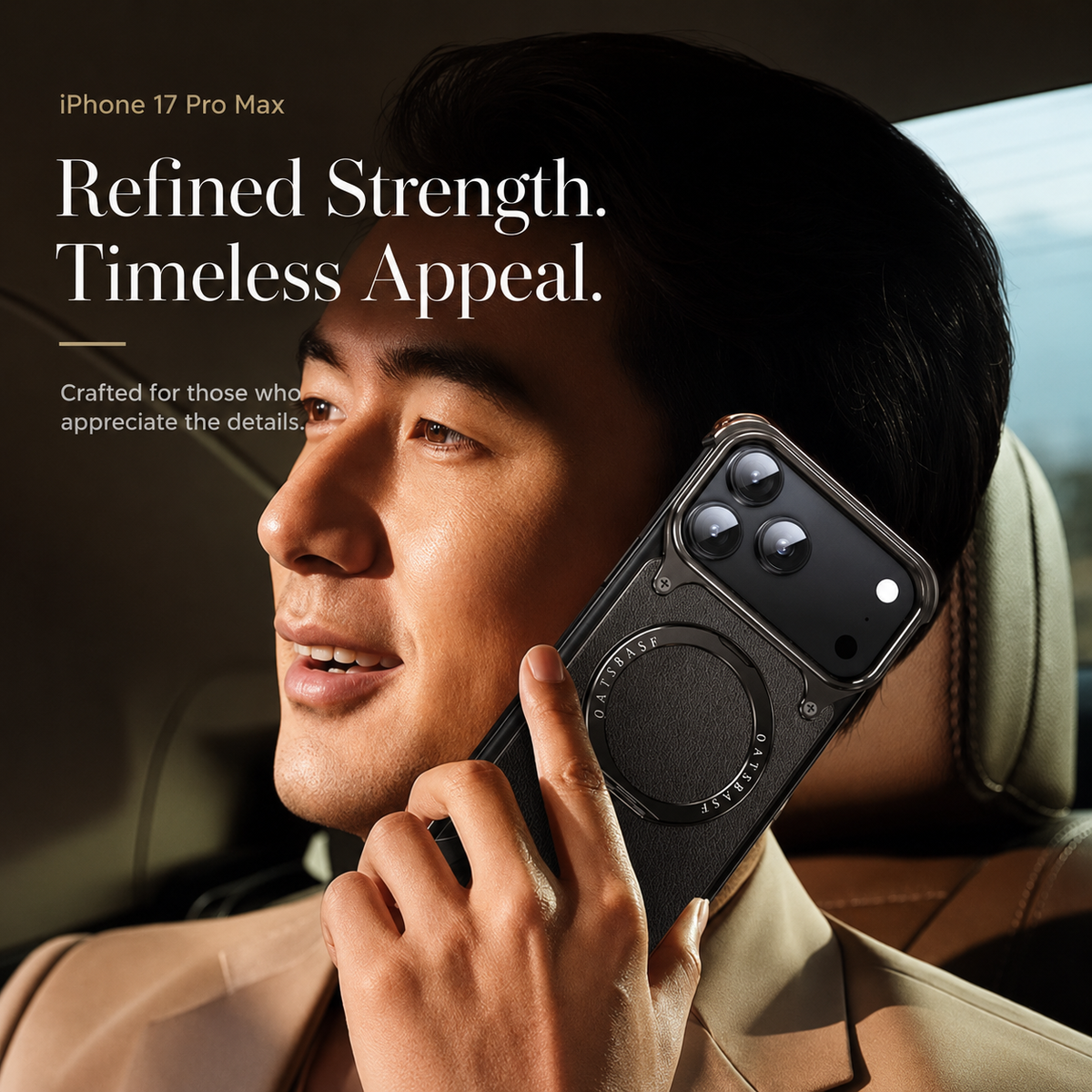 Premium iPhone Case Genuine Leather Magnetic Cover MagSafe Compatible Rotating Ring Stand Shockproof Frameless Protection