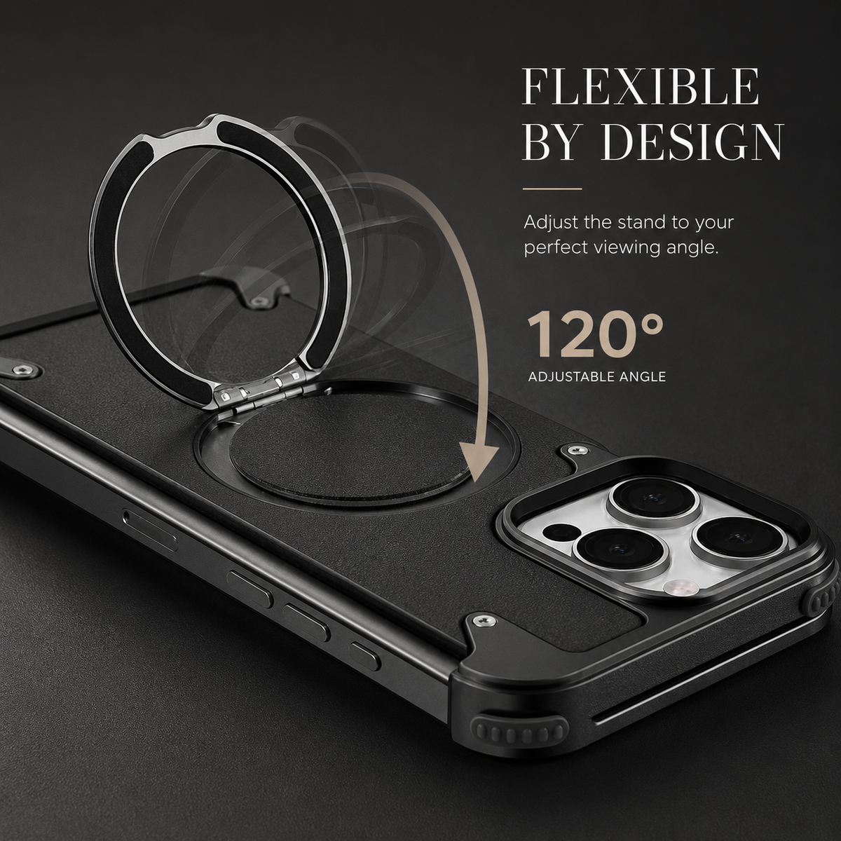 Premium iPhone Case Genuine Leather Magnetic Cover MagSafe Compatible Rotating Ring Stand Shockproof Frameless Protection