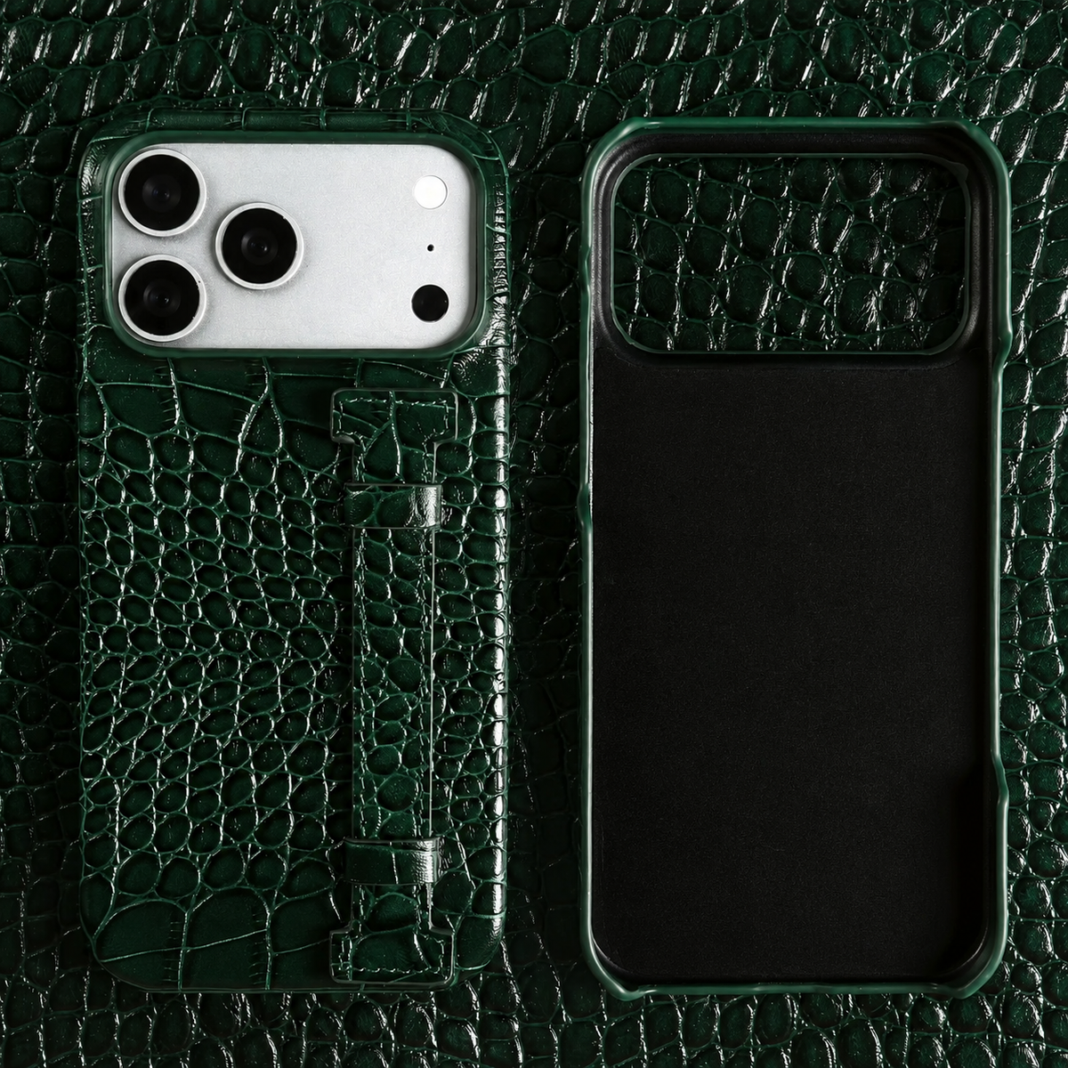 Premium iPhone Case Genuine Leather Wrist Strap Kickstand Crocodile Pattern Shockproof Protective Cover Luxury Full Coverage Case