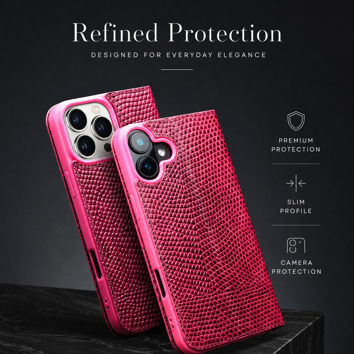 Premium iPhone Case Genuine Lizard Leather Flip Wallet Cover Magnetic Closure Kickstand Shockproof Full Body Protection