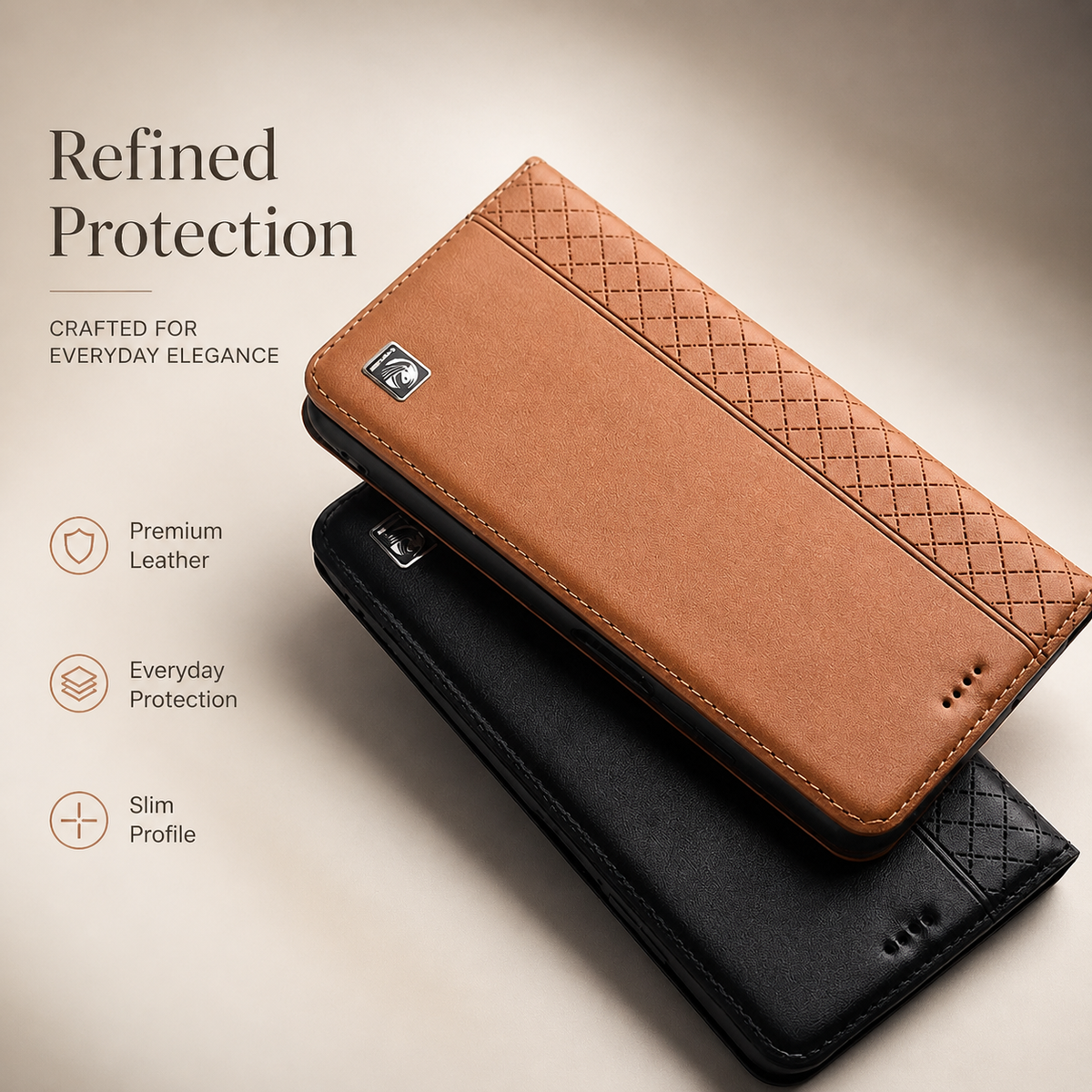 Premium iPhone Case Genuine Nappa Leather Wallet Flip Cover Card Holder Magnetic Closure Full Body Protection