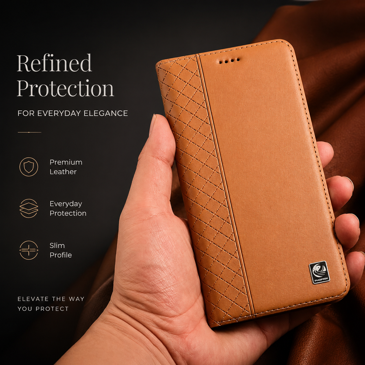 Premium iPhone Case Genuine Nappa Leather Wallet Flip Cover Card Holder Magnetic Closure Full Body Protection