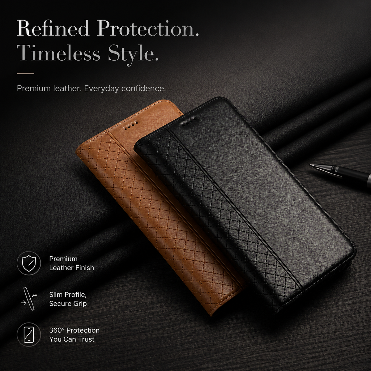 Premium iPhone Case Genuine Nappa Leather Wallet Flip Cover Card Holder Magnetic Closure Full Body Protection