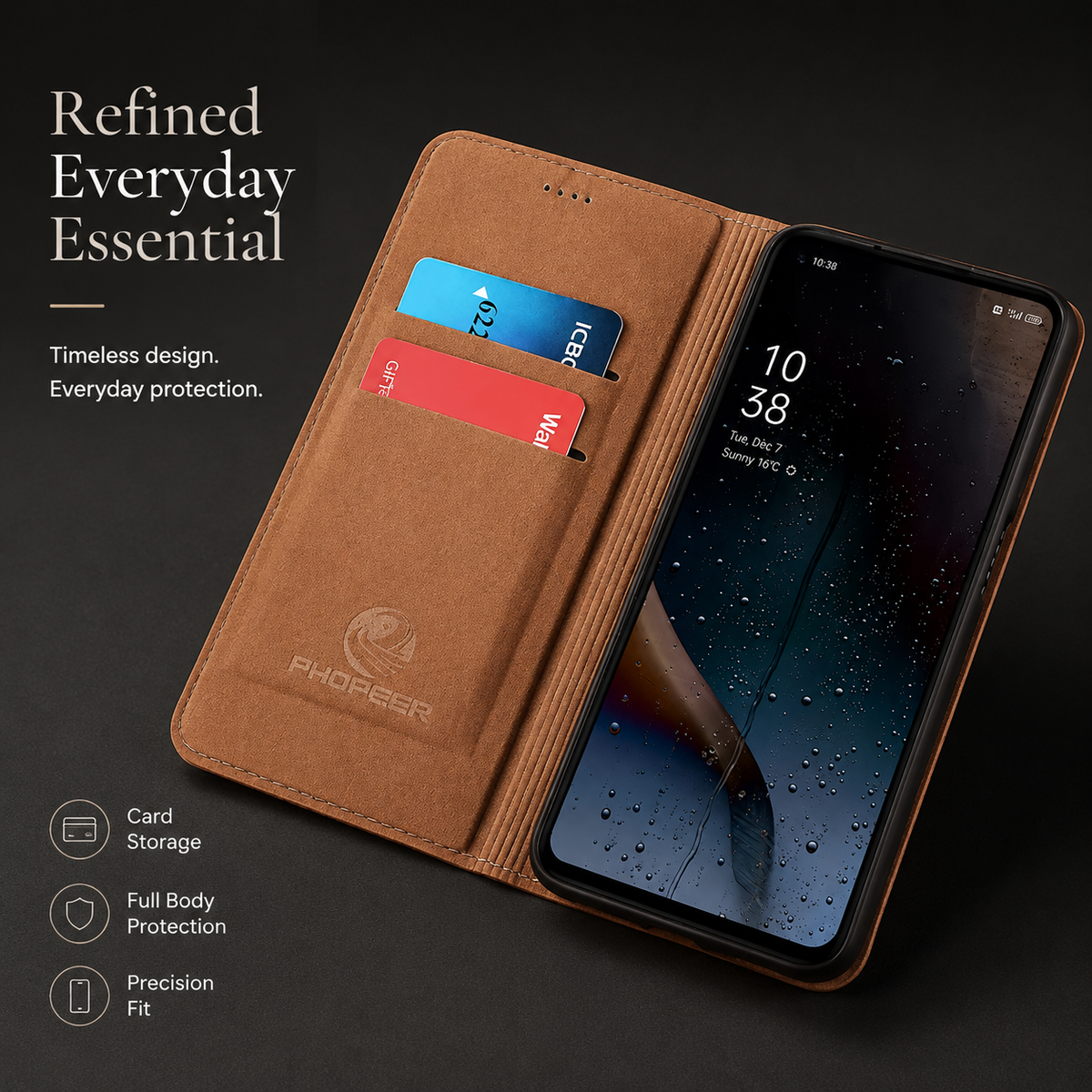 Premium iPhone Case Genuine Nappa Leather Wallet Flip Cover Card Holder Magnetic Closure Full Body Protection