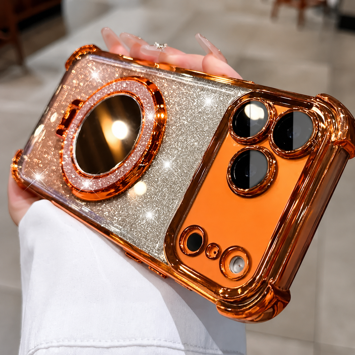 Premium iPhone Case Glitter Mirror Magnetic Bracket Cover Shockproof Silicone Anti Scratch Non Slip Protective Case