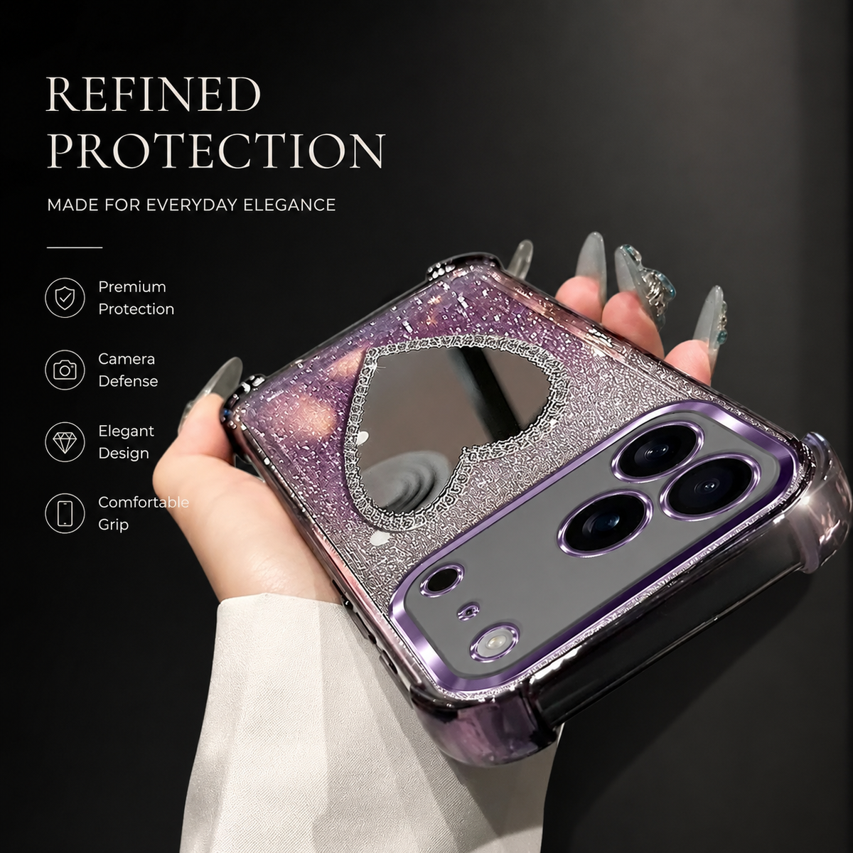 Premium iPhone Case Glitter Plating Love Mirror Bracelet Cover MagSafe Stand Holder Shockproof Silicone Protective Case