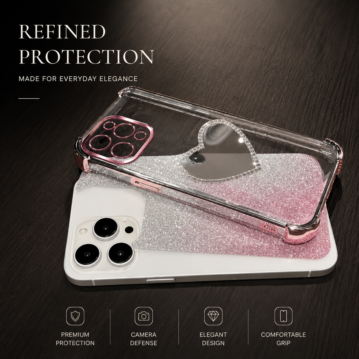 Premium iPhone Case Glitter Plating Love Mirror Bracelet Cover MagSafe Stand Holder Shockproof Silicone Protective Case