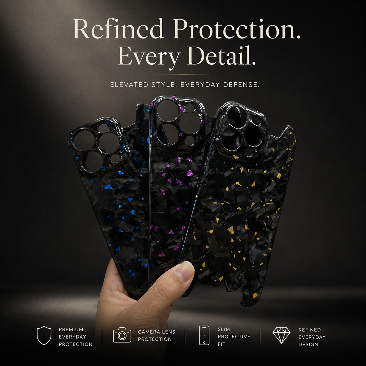 Premium iPhone Case Glossy Forged Carbon Fiber Cover Ultra Thin Shockproof Lightweight Half Wrapped Protection