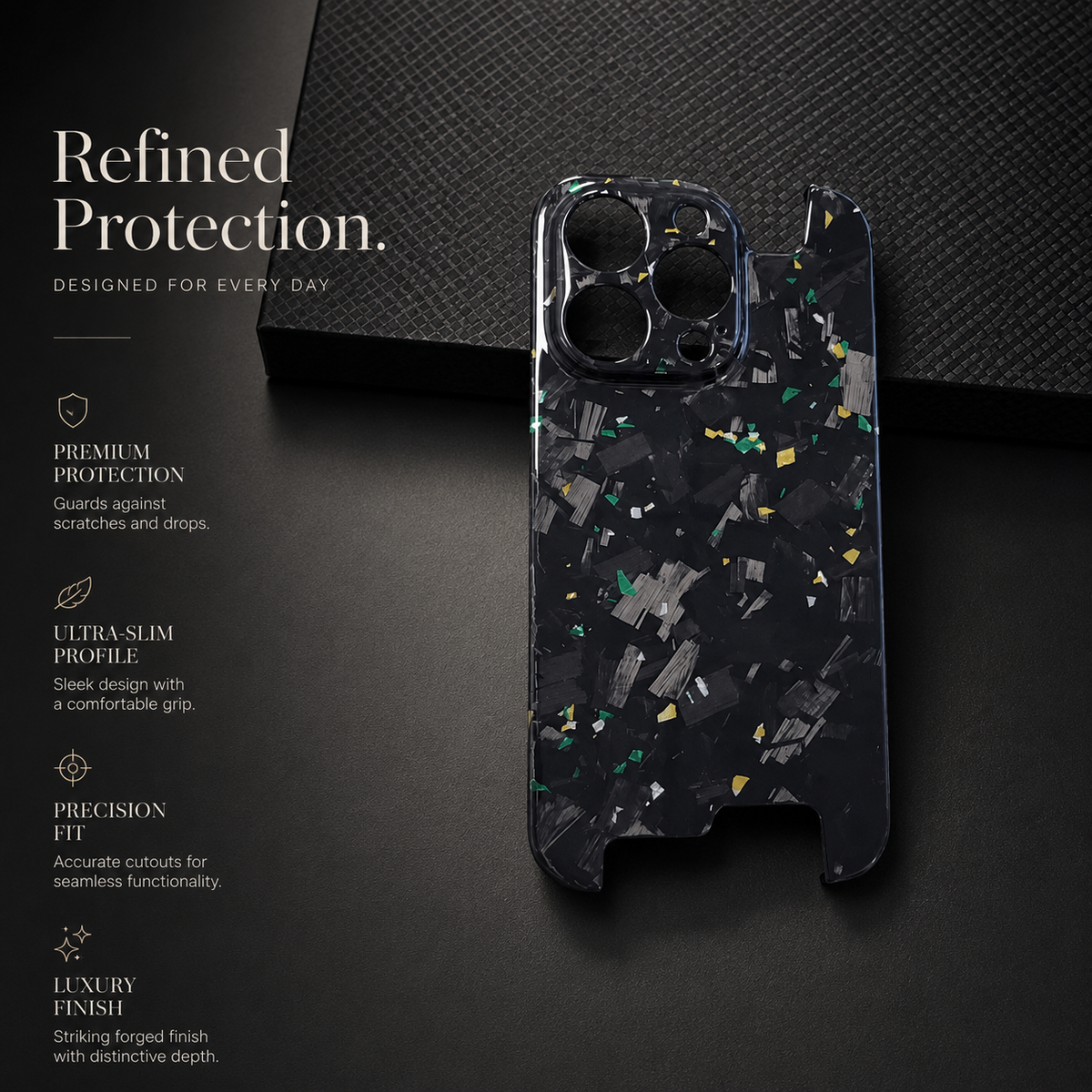 Premium iPhone Case Glossy Forged Carbon Fiber Cover Ultra Thin Shockproof Lightweight Half Wrapped Protection