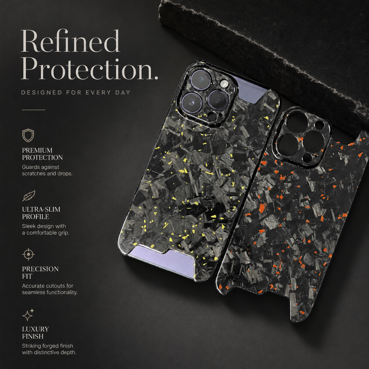 Premium iPhone Case Glossy Forged Carbon Fiber Cover Ultra Thin Shockproof Lightweight Half Wrapped Protection