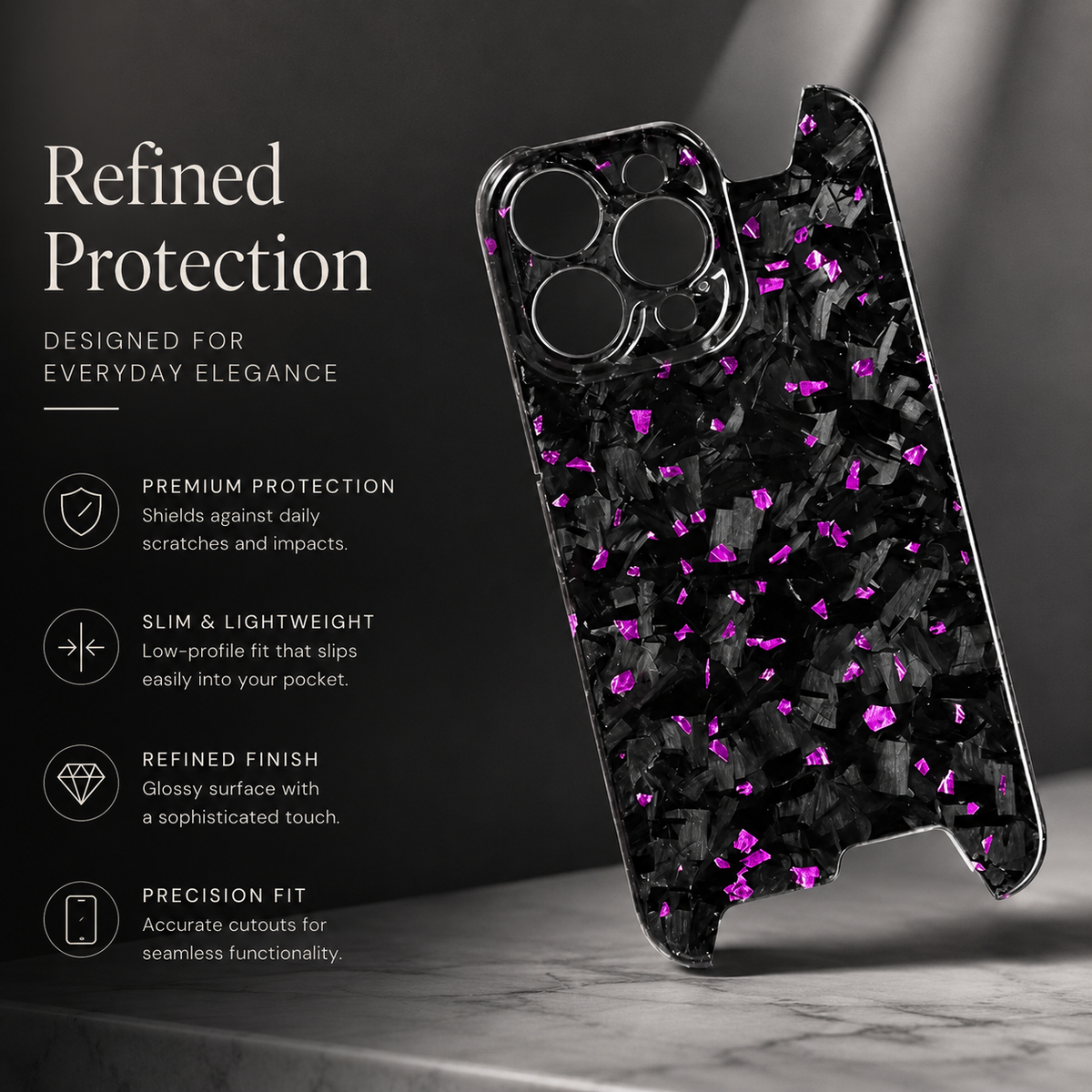 Premium iPhone Case Glossy Forged Carbon Fiber Cover Ultra Thin Shockproof Lightweight Half Wrapped Protection