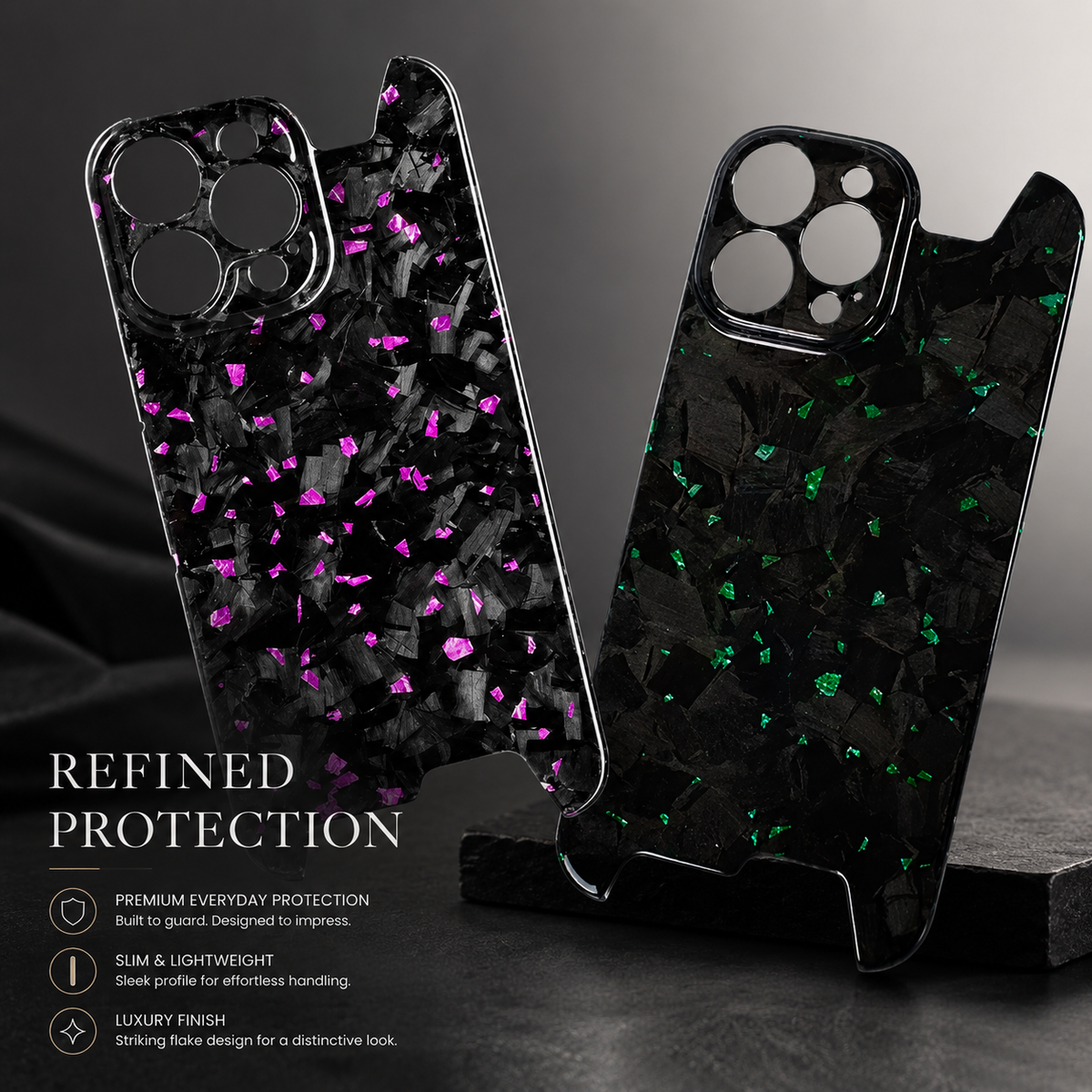 Premium iPhone Case Glossy Forged Carbon Fiber Cover Ultra Thin Shockproof Lightweight Half Wrapped Protection