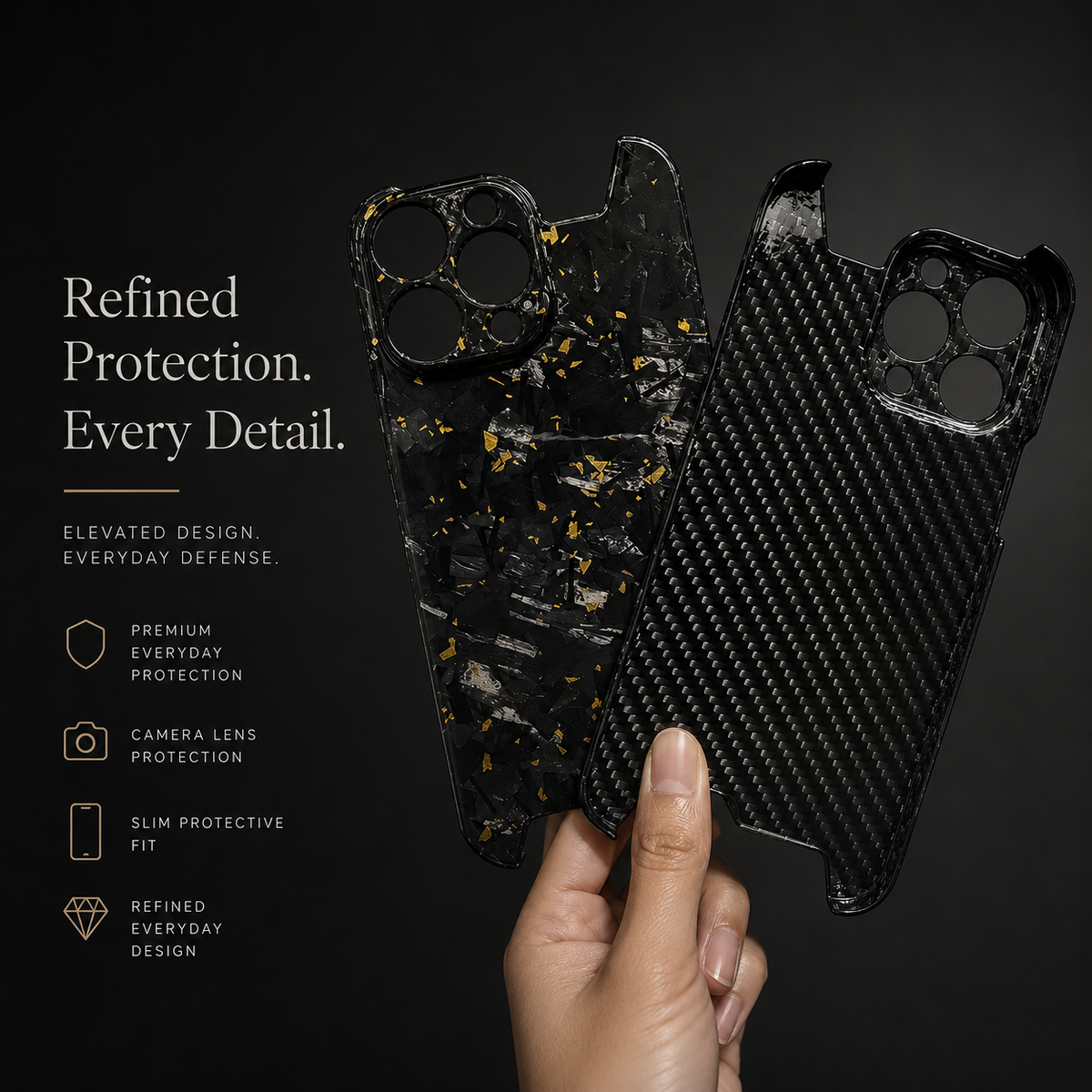 Premium iPhone Case Glossy Forged Carbon Fiber Cover Ultra Thin Shockproof Lightweight Half Wrapped Protection