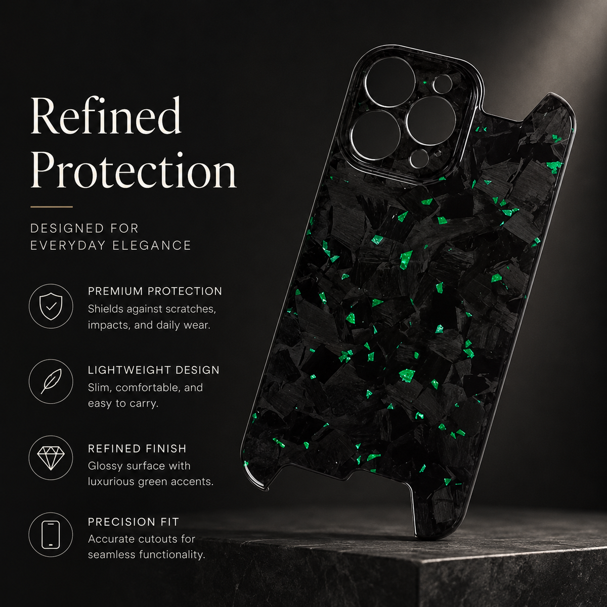 Premium iPhone Case Glossy Forged Carbon Fiber Ultra Thin Shockproof Lightweight Half Wrapped Protective Cover