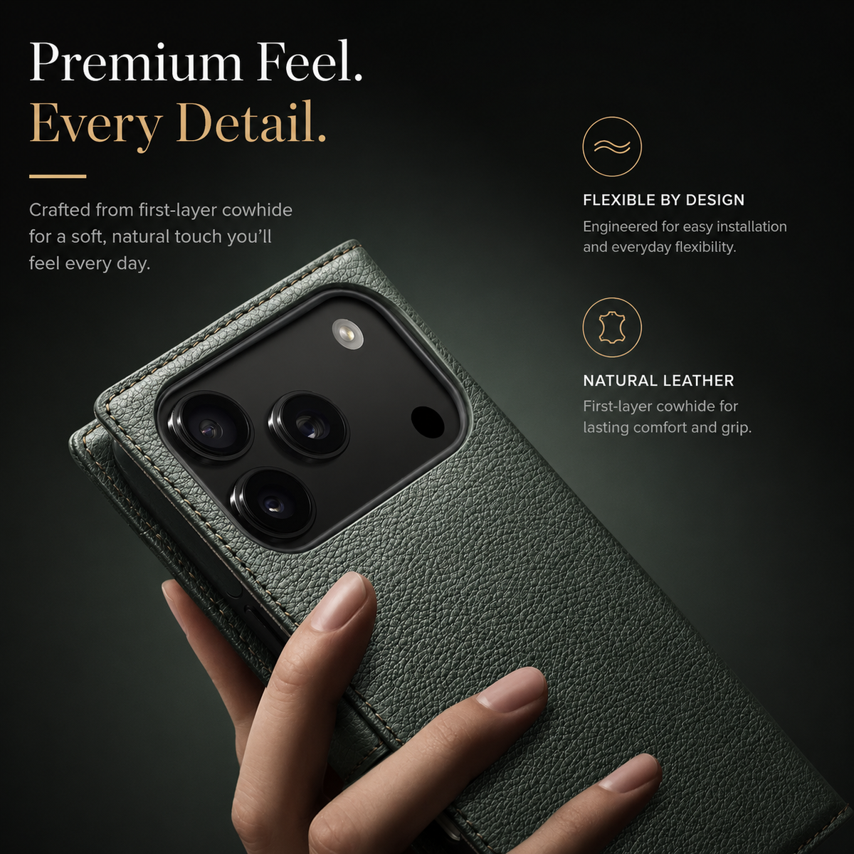 Premium iPhone Case Handmade Genuine Leather Wallet Flip Cover with Card Slots Ultra Slim Shockproof Design Horizontal Stand Function