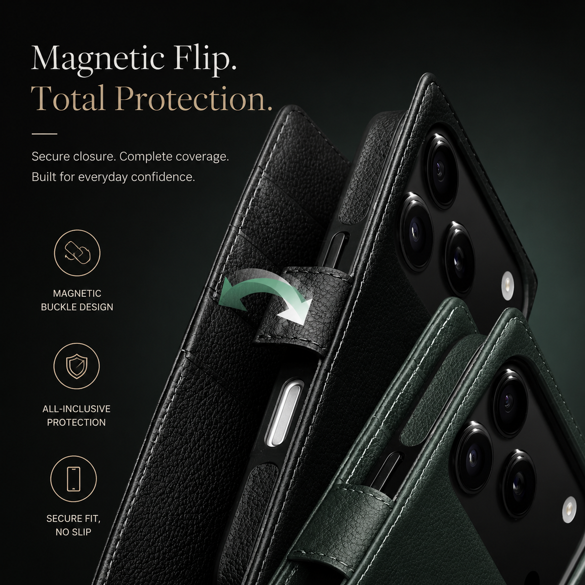 Premium iPhone Case Handmade Genuine Leather Wallet Flip Cover with Card Slots Ultra Slim Shockproof Design Horizontal Stand Function
