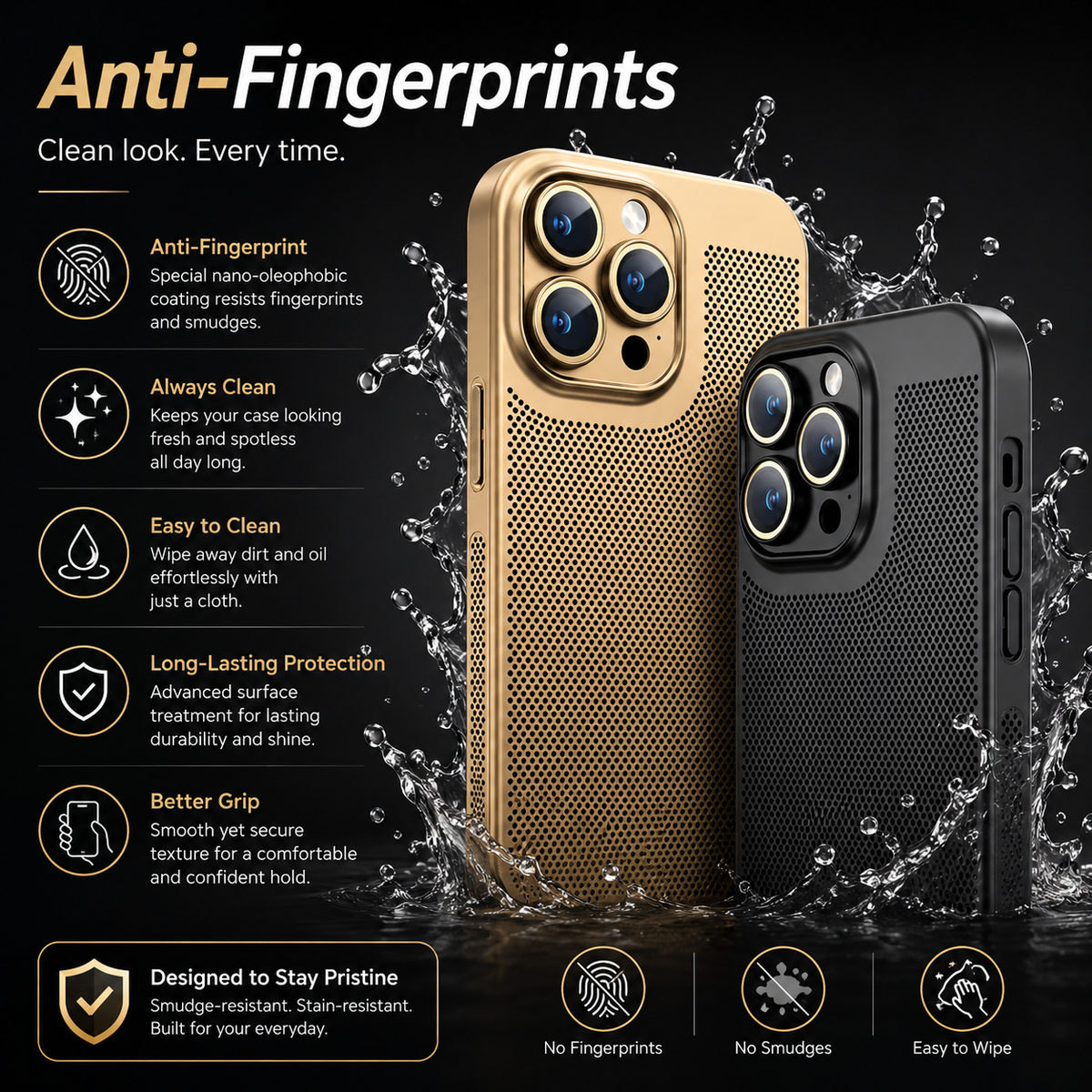 Premium iPhone Case Heat Dissipation Electroplated Hollow PC Cooling Cover Anti Fingerprint Anti Scratch Lightweight Non Slip Half Wrapped Protective Case