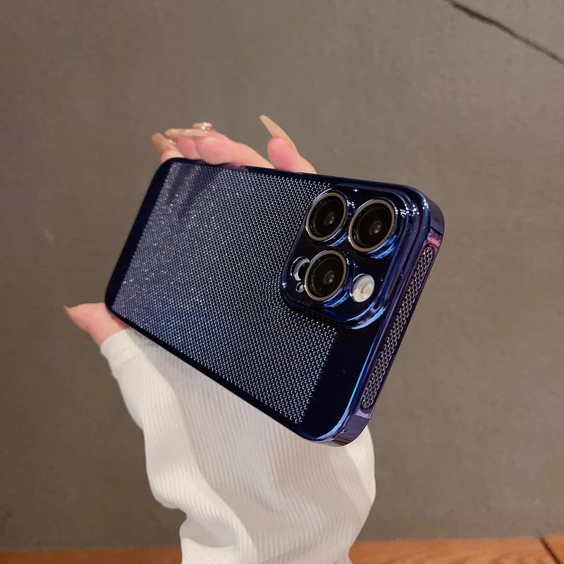 Premium iPhone Case Heat Dissipation Electroplated Hollow PC Cooling Cover Anti Fingerprint Anti Scratch Lightweight Non Slip Half Wrapped Protective Case