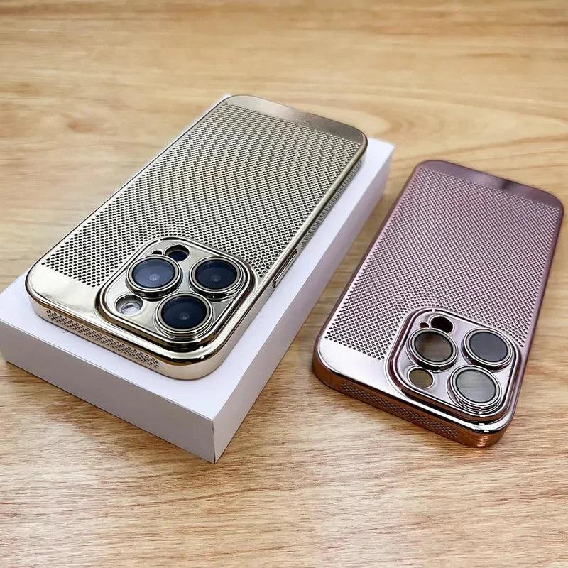 Premium iPhone Case Heat Dissipation Electroplated Hollow PC Cooling Cover Anti Fingerprint Anti Scratch Lightweight Non Slip Half Wrapped Protective Case