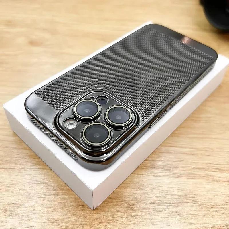 Premium iPhone Case Heat Dissipation Electroplated Hollow PC Cooling Cover Anti Fingerprint Anti Scratch Lightweight Non Slip Half Wrapped Protective Case
