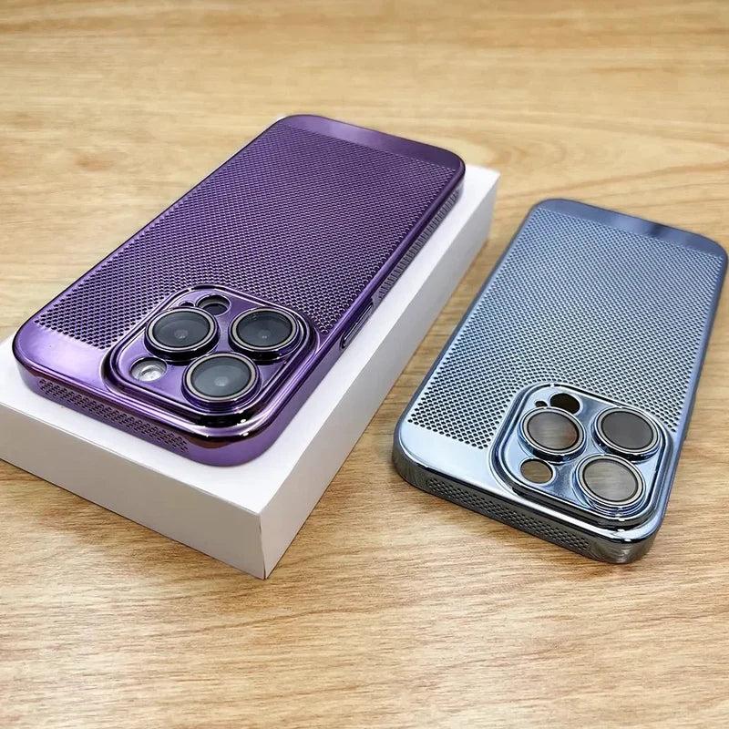 Premium iPhone Case Heat Dissipation Electroplated Hollow PC Cooling Cover Anti Fingerprint Anti Scratch Lightweight Non Slip Half Wrapped Protective Case