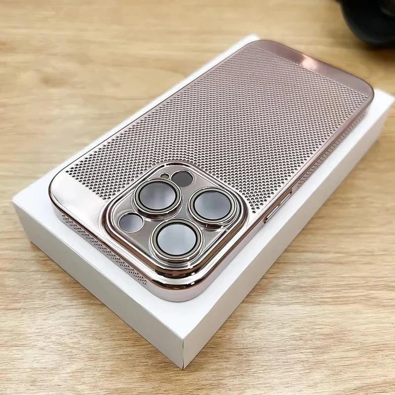 Premium iPhone Case Heat Dissipation Electroplated Hollow PC Cooling Cover Anti Fingerprint Anti Scratch Lightweight Non Slip Half Wrapped Protective Case