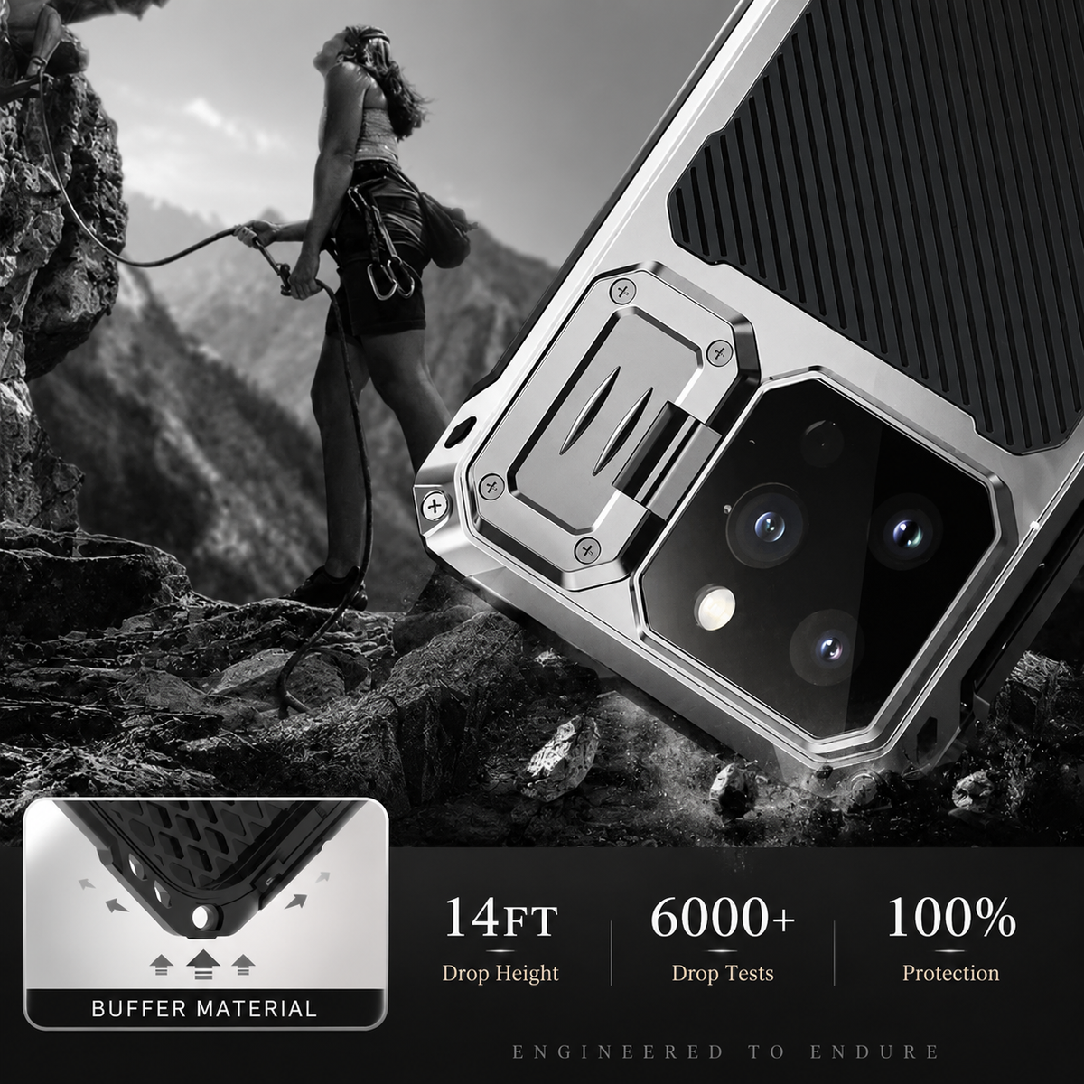 Premium iPhone Case Heavy Duty Metal MagSafe Cover Military Grade Shockproof Aluminum Bumper Camera Guard Kickstand Protective Case