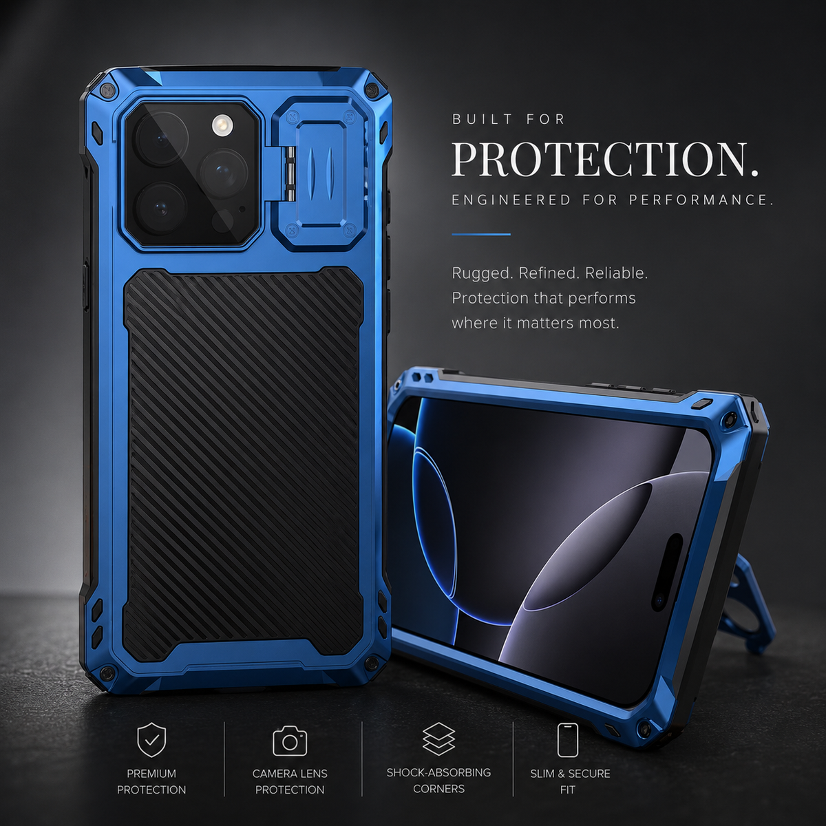 Premium iPhone Case Heavy Duty Metal MagSafe Cover Military Grade Shockproof Aluminum Bumper Camera Guard Kickstand Protective Case