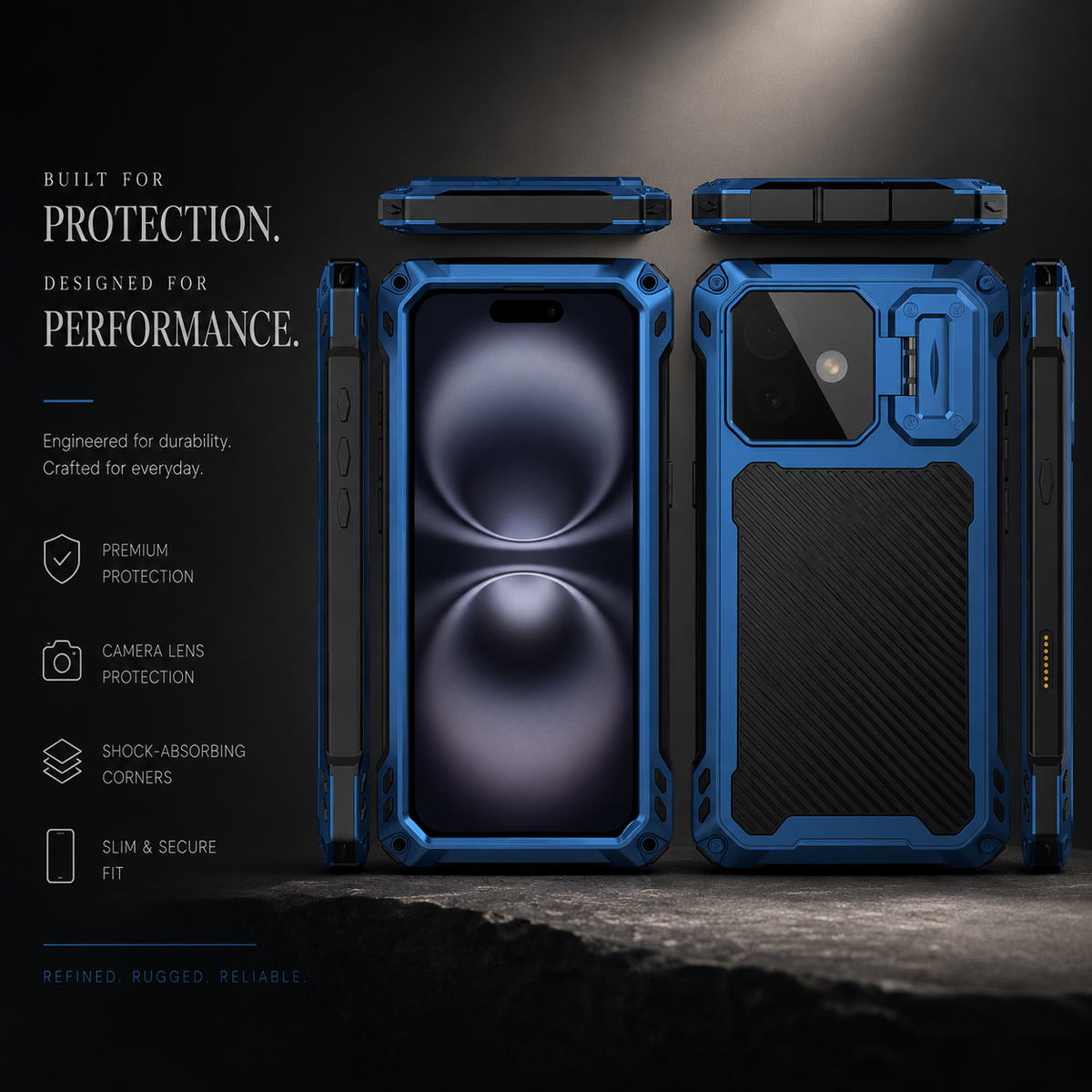 Premium iPhone Case Heavy Duty Metal MagSafe Cover Military Grade Shockproof Aluminum Bumper Camera Guard Kickstand Protective Case