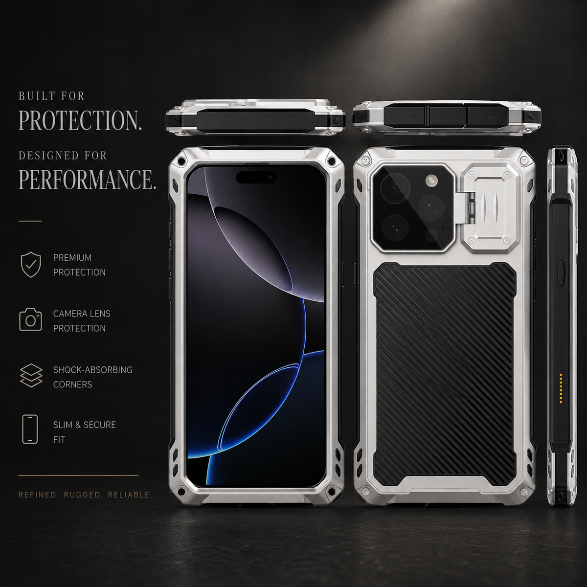 Premium iPhone Case Heavy Duty Metal MagSafe Cover Military Grade Shockproof Aluminum Bumper Camera Guard Kickstand Protective Case