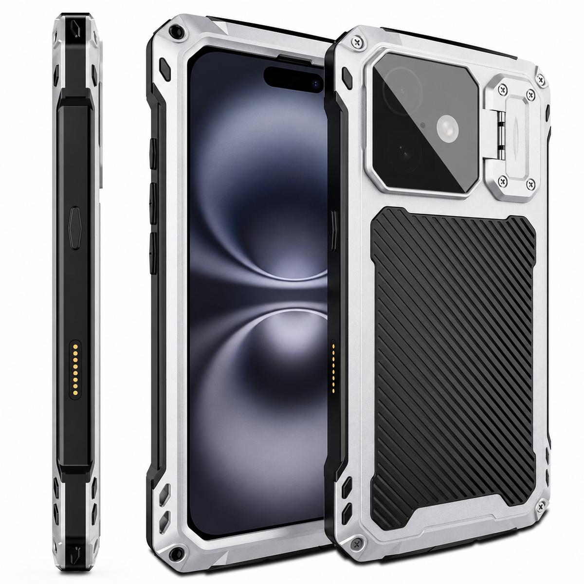 Premium iPhone Case Heavy Duty Metal MagSafe Cover Military Grade Shockproof Aluminum Bumper Camera Guard Kickstand Protective Case