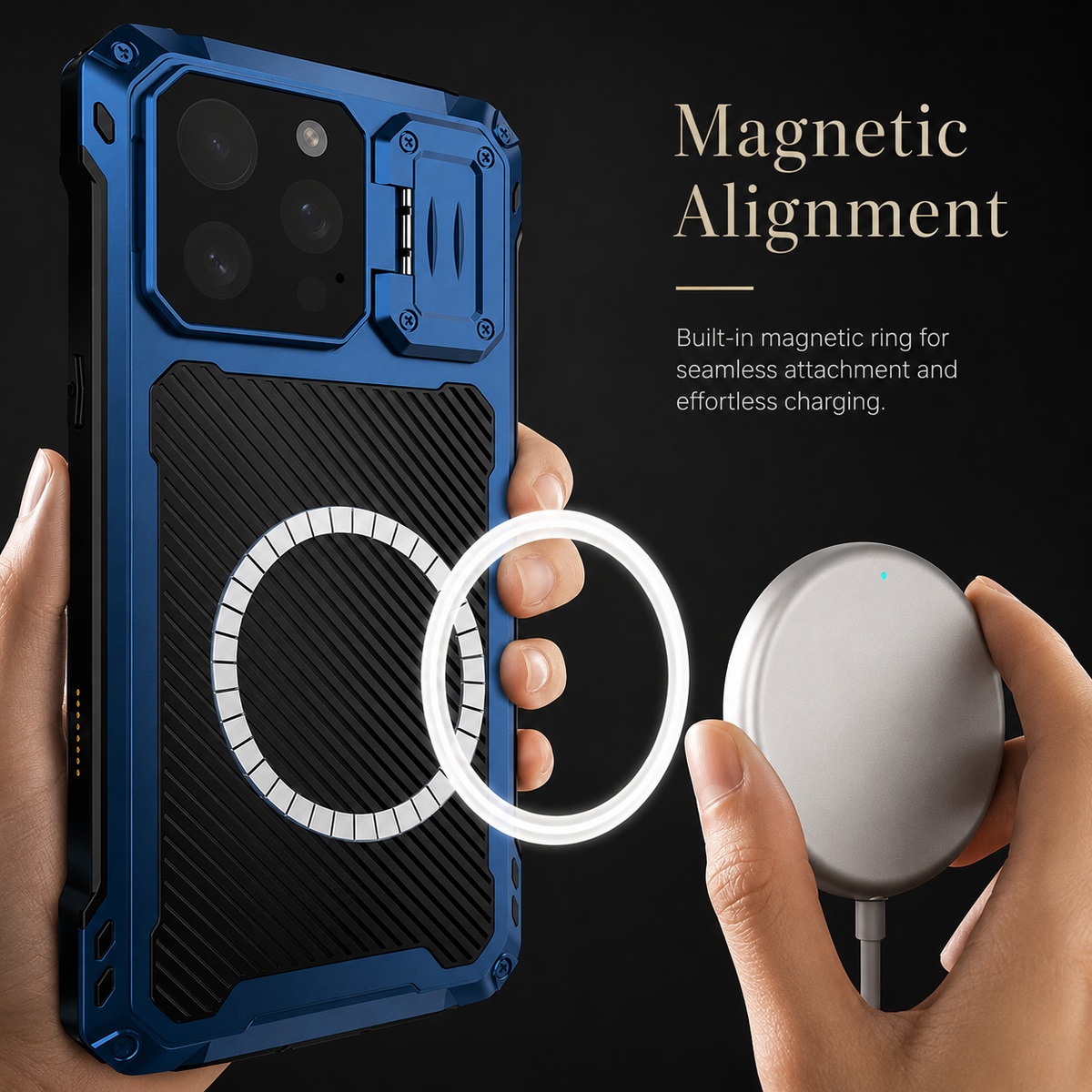 Premium iPhone Case Heavy Duty Metal MagSafe Cover Military Grade Shockproof Aluminum Bumper Camera Guard Kickstand Protective Case