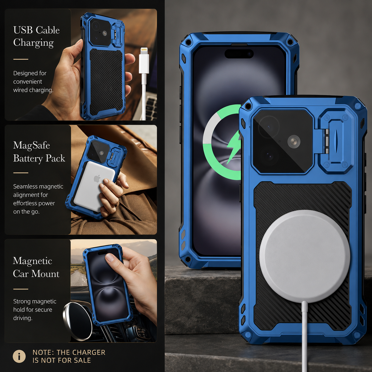 Premium iPhone Case Heavy Duty Metal MagSafe Cover Military Grade Shockproof Aluminum Bumper Camera Guard Kickstand Protective Case