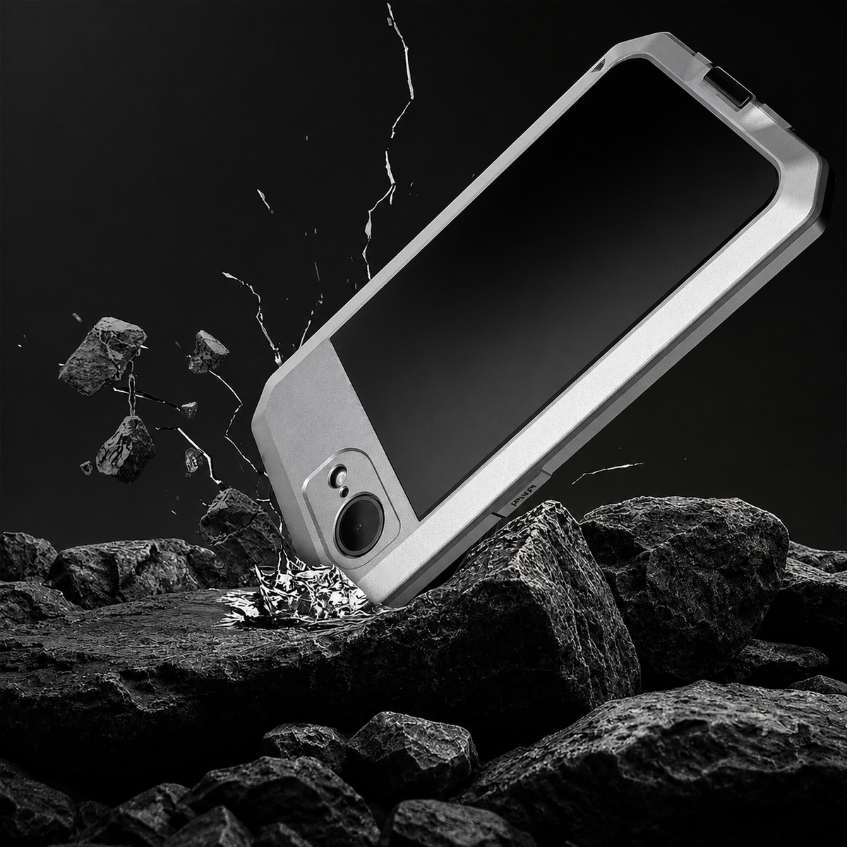 Premium iPhone Case Heavy Duty Metal Protective Cover with Built In Glass Screen Protector Shockproof TPU PC Rugged Design