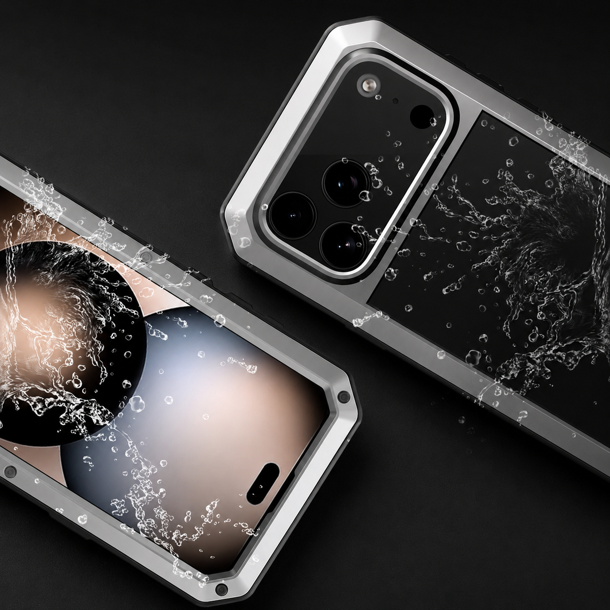 Premium iPhone Case Heavy Duty Metal Protective Cover with Built In Glass Screen Protector Shockproof TPU PC Rugged Design