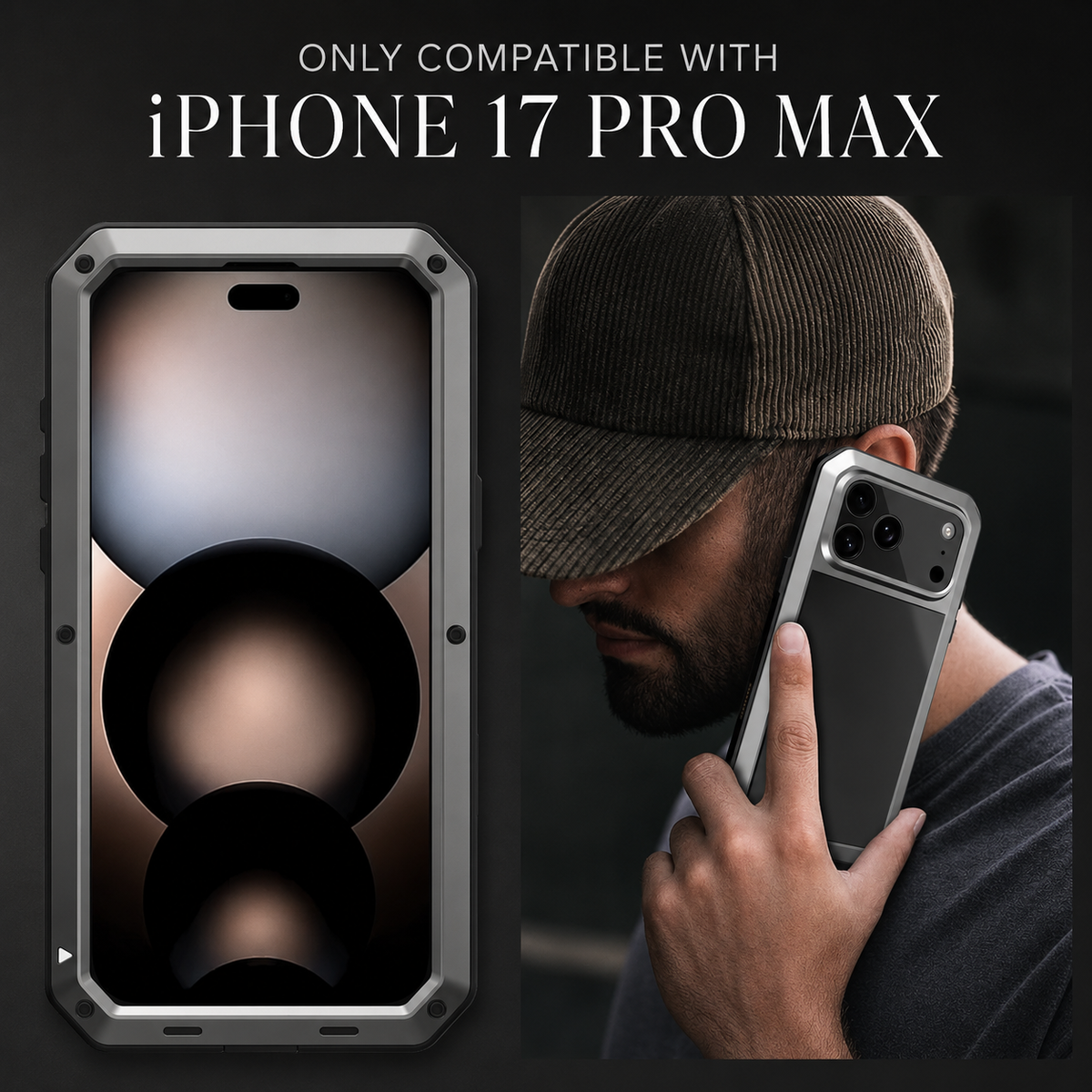 Premium iPhone Case Heavy Duty Metal Protective Cover with Built In Glass Screen Protector Shockproof TPU PC Rugged Design