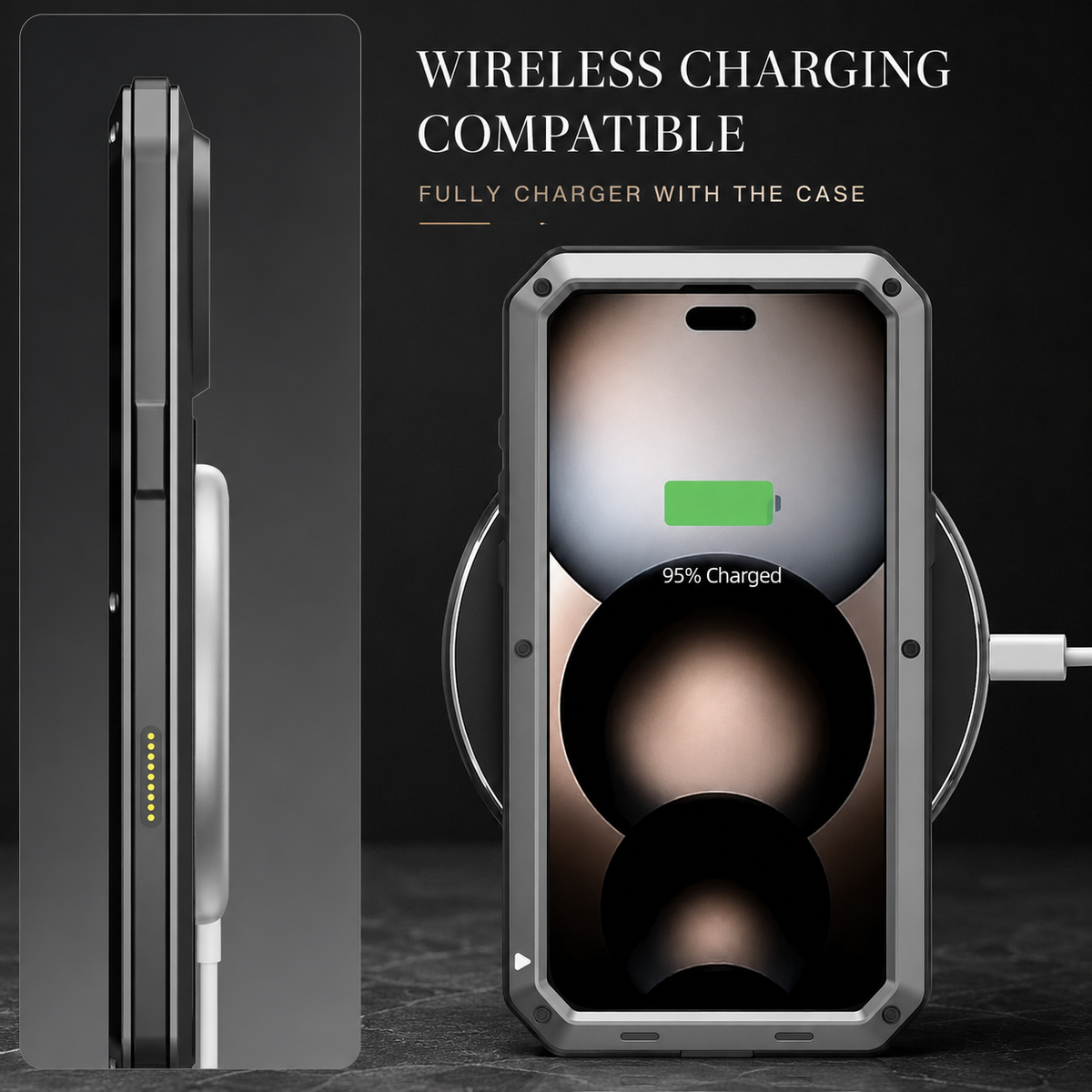 Premium iPhone Case Heavy Duty Metal Protective Cover with Built In Glass Screen Protector Shockproof TPU PC Rugged Design