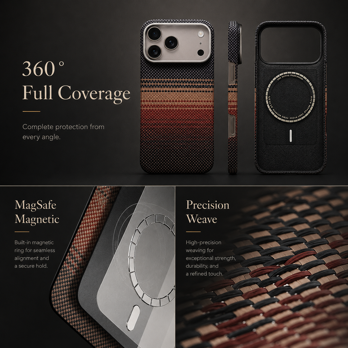 Premium iPhone Case Kevlar Aramid Carbon Fiber MagSafe Compatible Ultra Thin Full Coverage Protective Cover