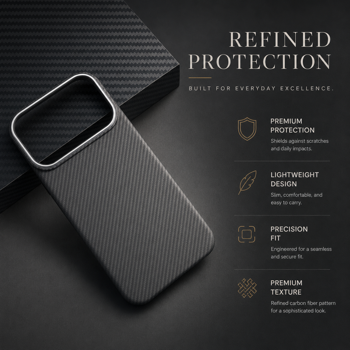 Premium iPhone Case Kevlar Aramid Carbon Fiber MagSafe Compatible Ultra Thin Full Coverage Protective Cover