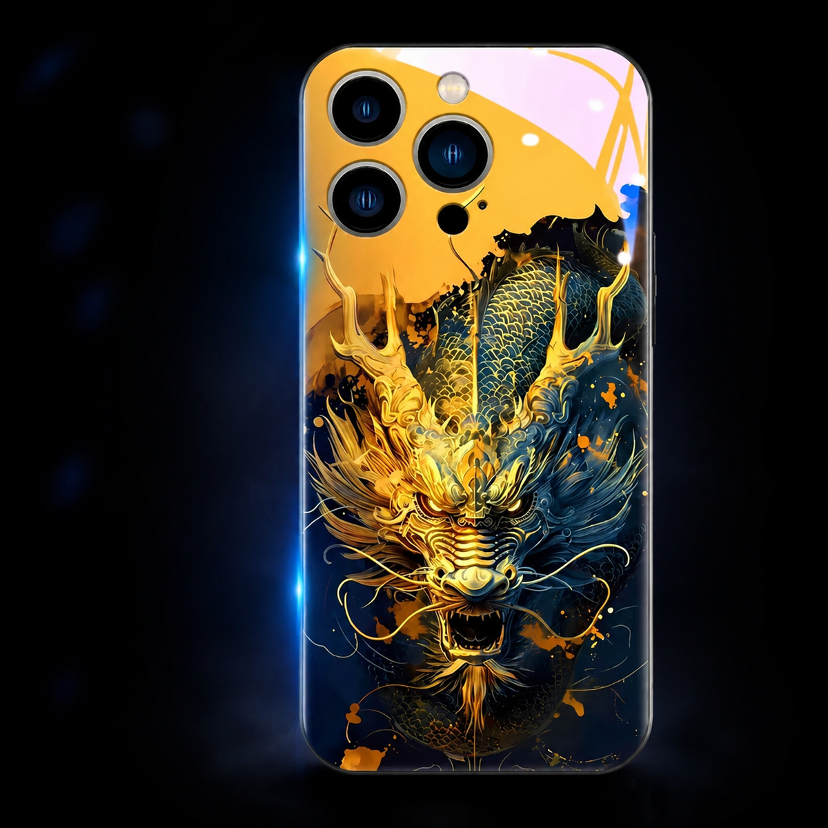 Premium iPhone Case LED Luminous Golden Dragon Cover Sound Reactive Tempered Glass Shockproof Protection