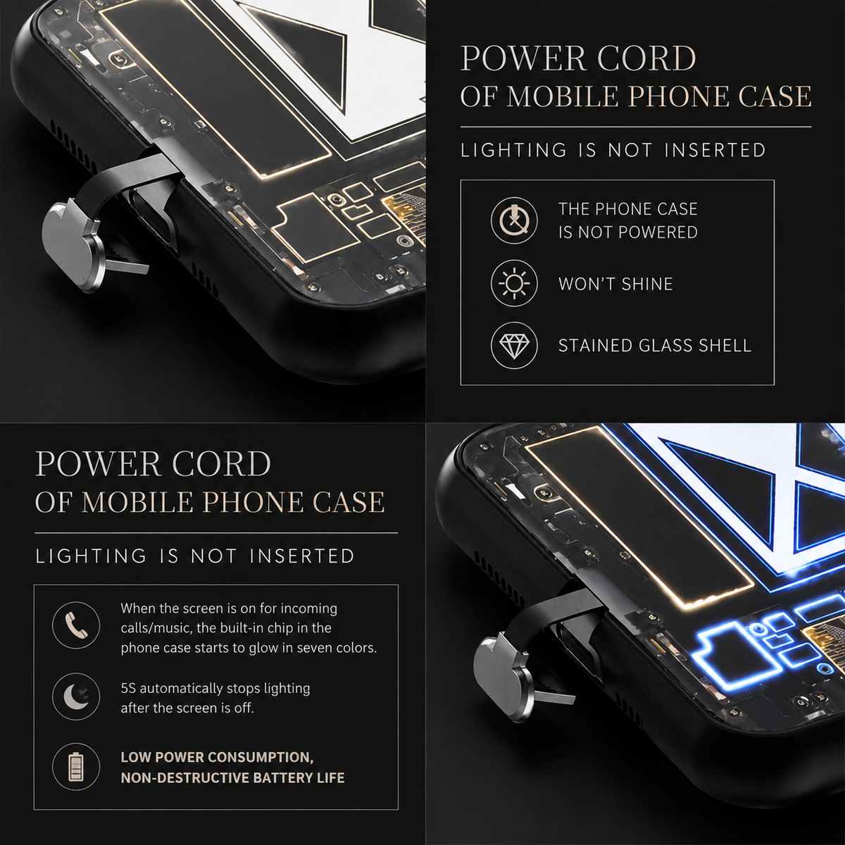 Premium iPhone Case LED Luminous Golden Dragon Cover Sound Reactive Tempered Glass Shockproof Protection
