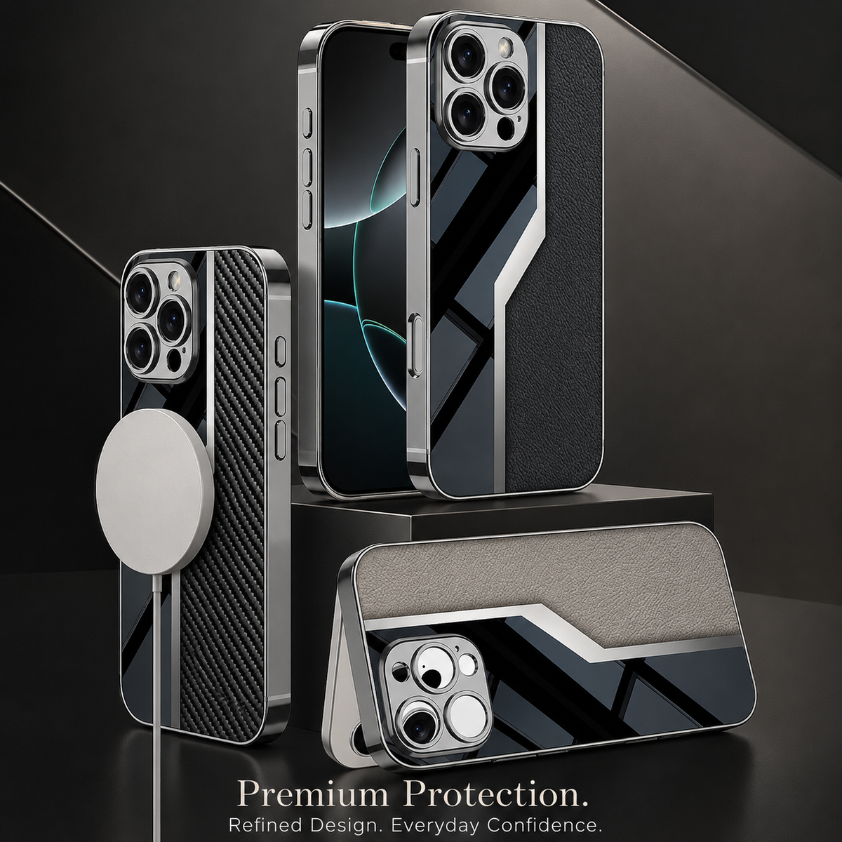 Premium iPhone Case Leather Plating Cover Soft TPU Shockproof Anti Scratch Camera Lens Protection Case
