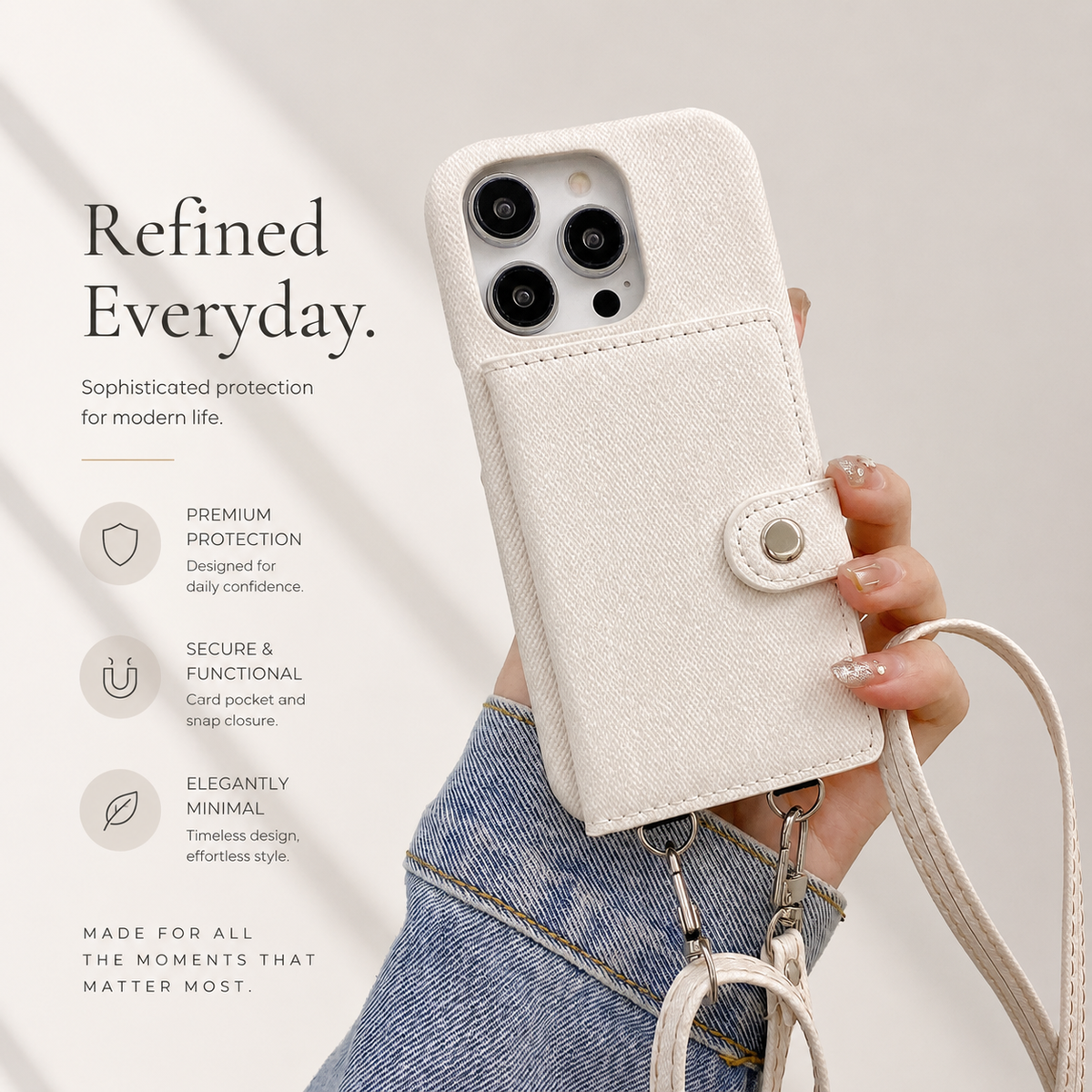 Premium iPhone Case Leather Wallet Crossbody Flip Cover PU Leather Card Pocket Shockproof Full Protection