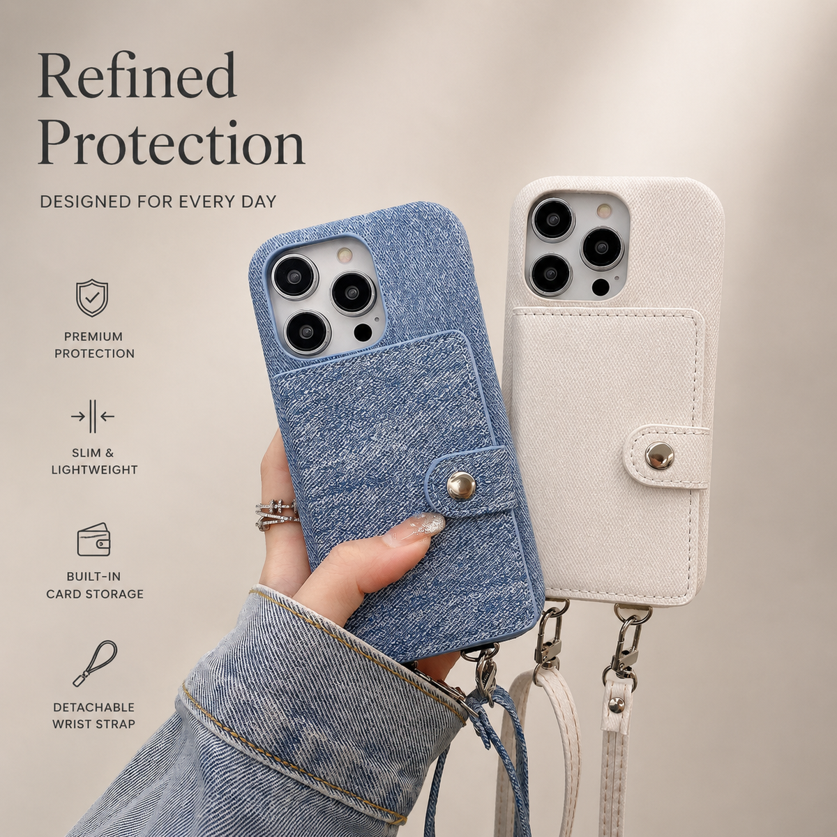 Premium iPhone Case Leather Wallet Crossbody Flip Cover PU Leather Card Pocket Shockproof Full Protection