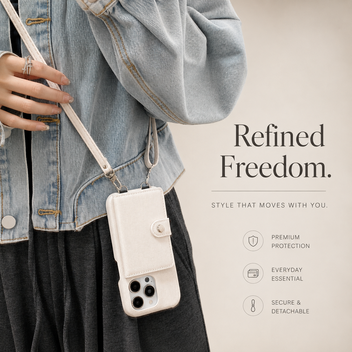 Premium iPhone Case Leather Wallet Crossbody Flip Cover PU Leather Card Pocket Shockproof Full Protection