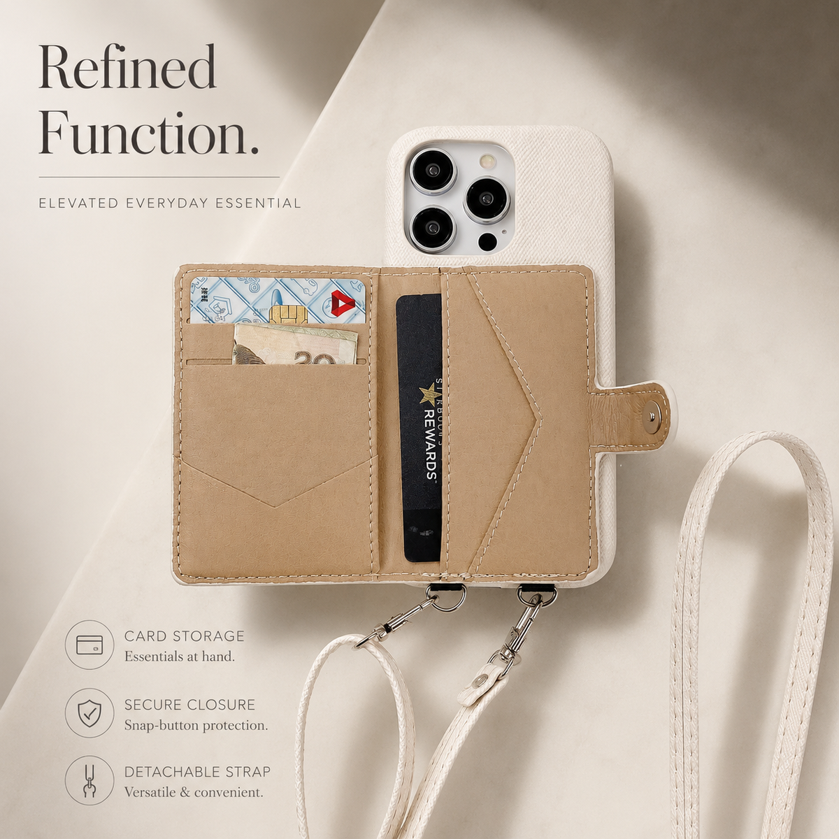 Premium iPhone Case Leather Wallet Crossbody Flip Cover PU Leather Card Pocket Shockproof Full Protection