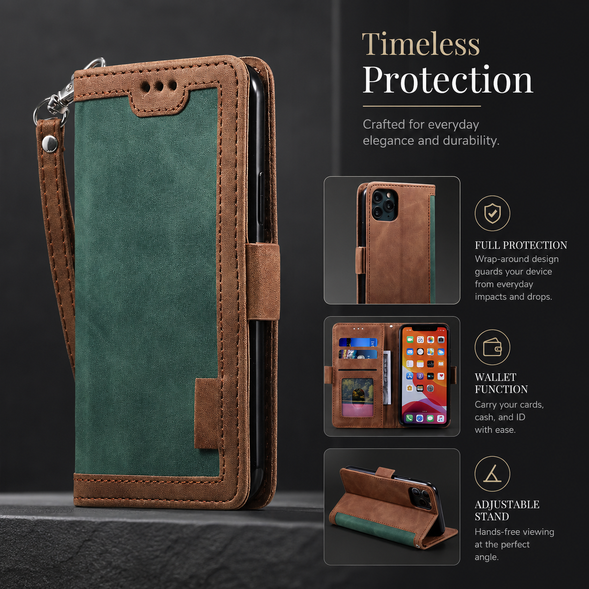 Premium iPhone Case Leather Wallet Flip Cover Card Slots Magnetic Closure Full Body Protection