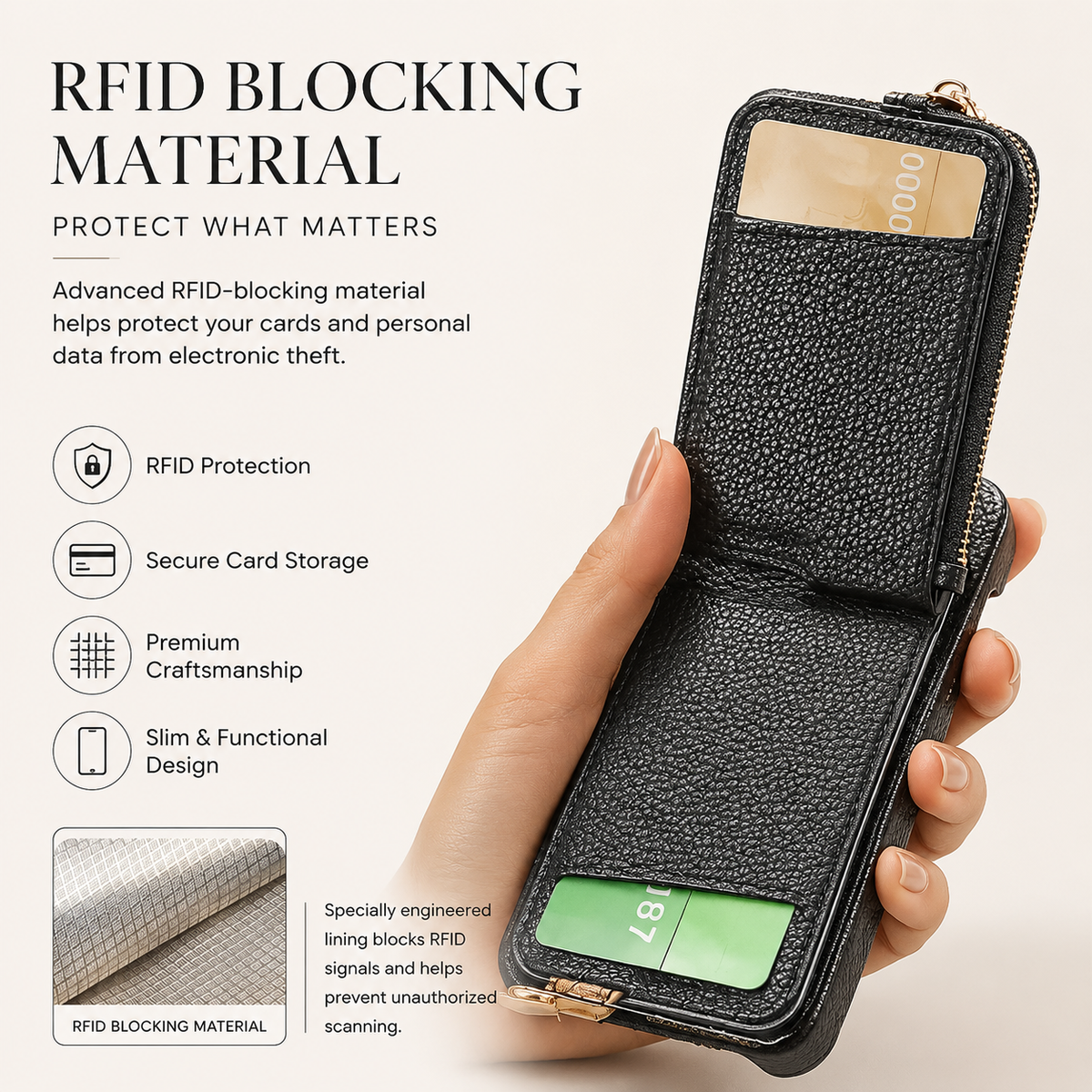 Premium iPhone Case Leather Zipper Wallet Cover Card Holder Ring Kickstand Full Protection