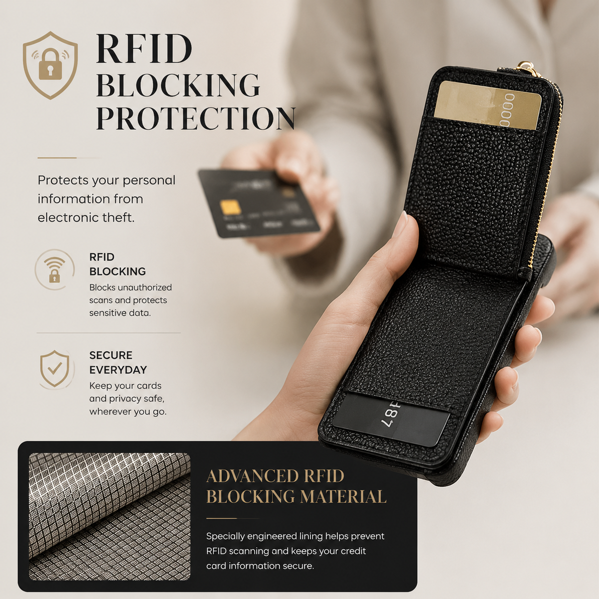 Premium iPhone Case Leather Zipper Wallet Cover Card Holder Ring Kickstand Magnetic Closure Shockproof Full Coverage