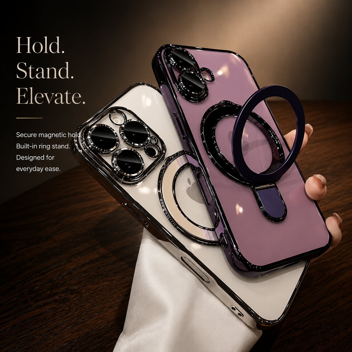 Premium iPhone Case MagSafe Clear Acrylic Cover Magnetic Stand Holder Shockproof Anti Fingerprint Lens Protection